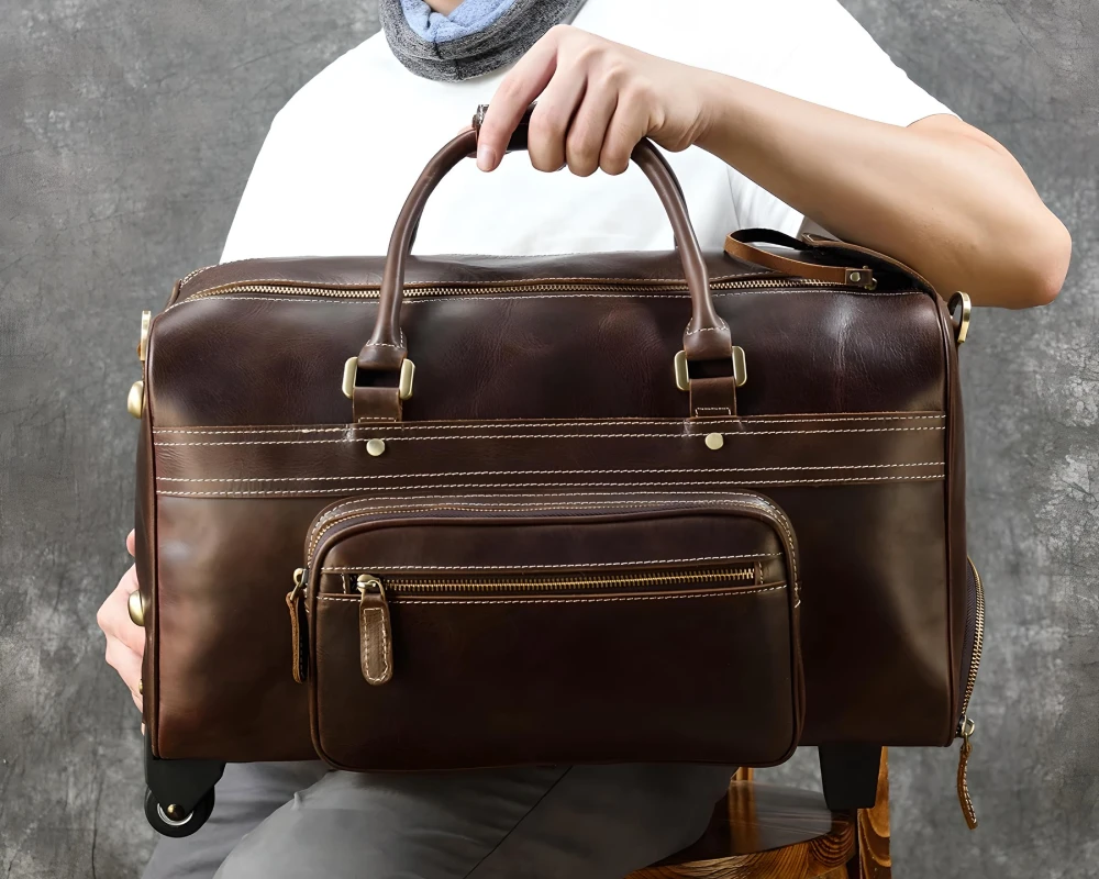 leather carry on duffle bag